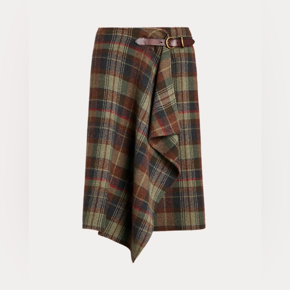 Polo Ralph Lauren Asymmetrical Plaid Skirt in Brown and Green size 6